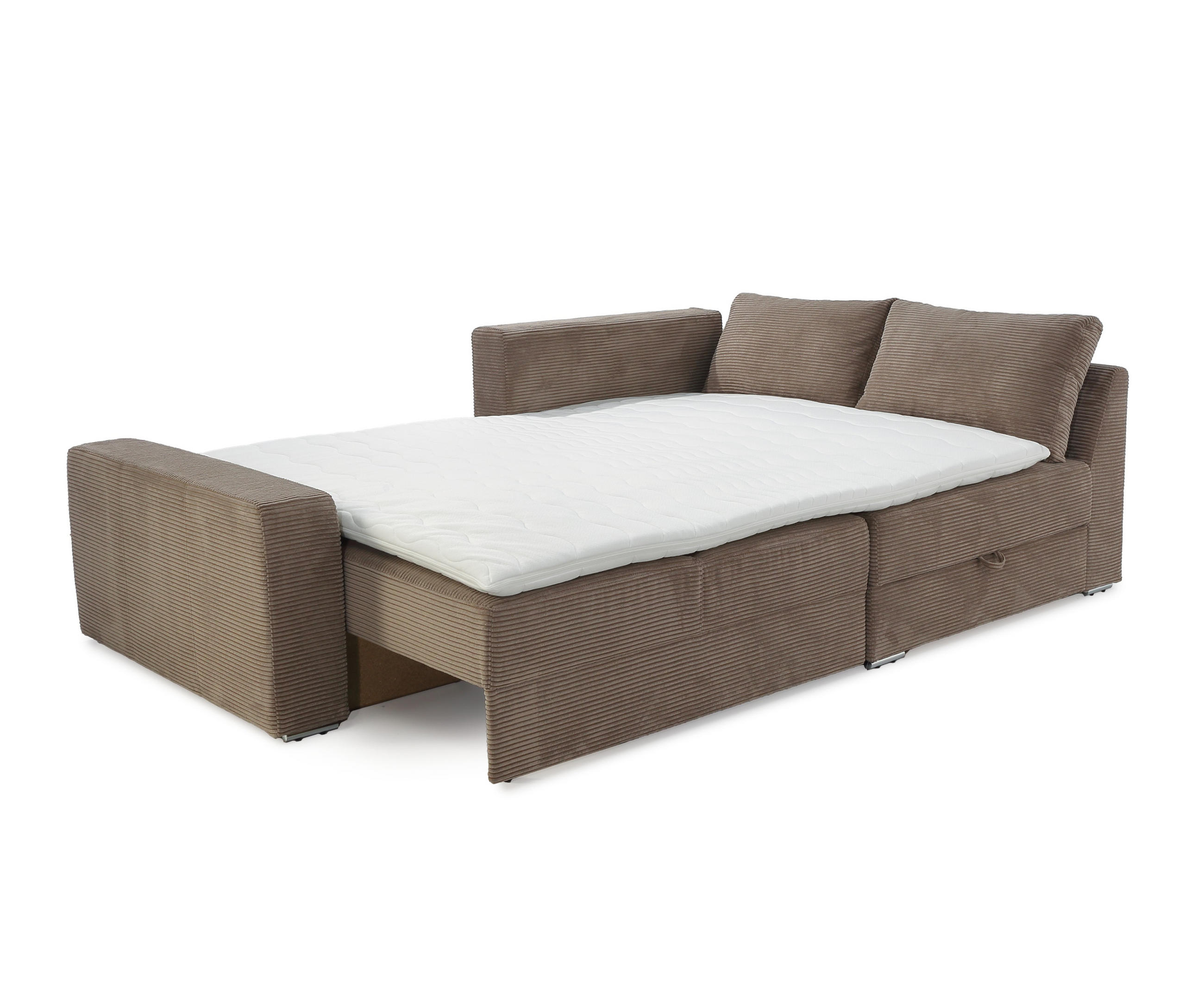 ECKSOFA-DAUERSCHLÄFER Boxspring Federkern Topper Bettkasten, seitenverkehrt montierbar B260/T181/H88 cm, Cord Braun Taupe / 15234 - Taupe/Chromfarben, Textil/Metall (260/181cm) - luma-home