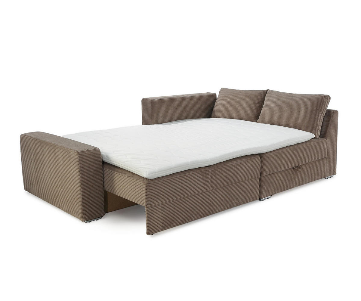 ECKSOFA-DAUERSCHLÄFER Boxspring Federkern Topper Bettkasten, seitenverkehrt montierbar B260/T181/H88 cm, Cord Braun Taupe / 15234 - Taupe/Chromfarben, Textil/Metall (260/181cm) - luma-home