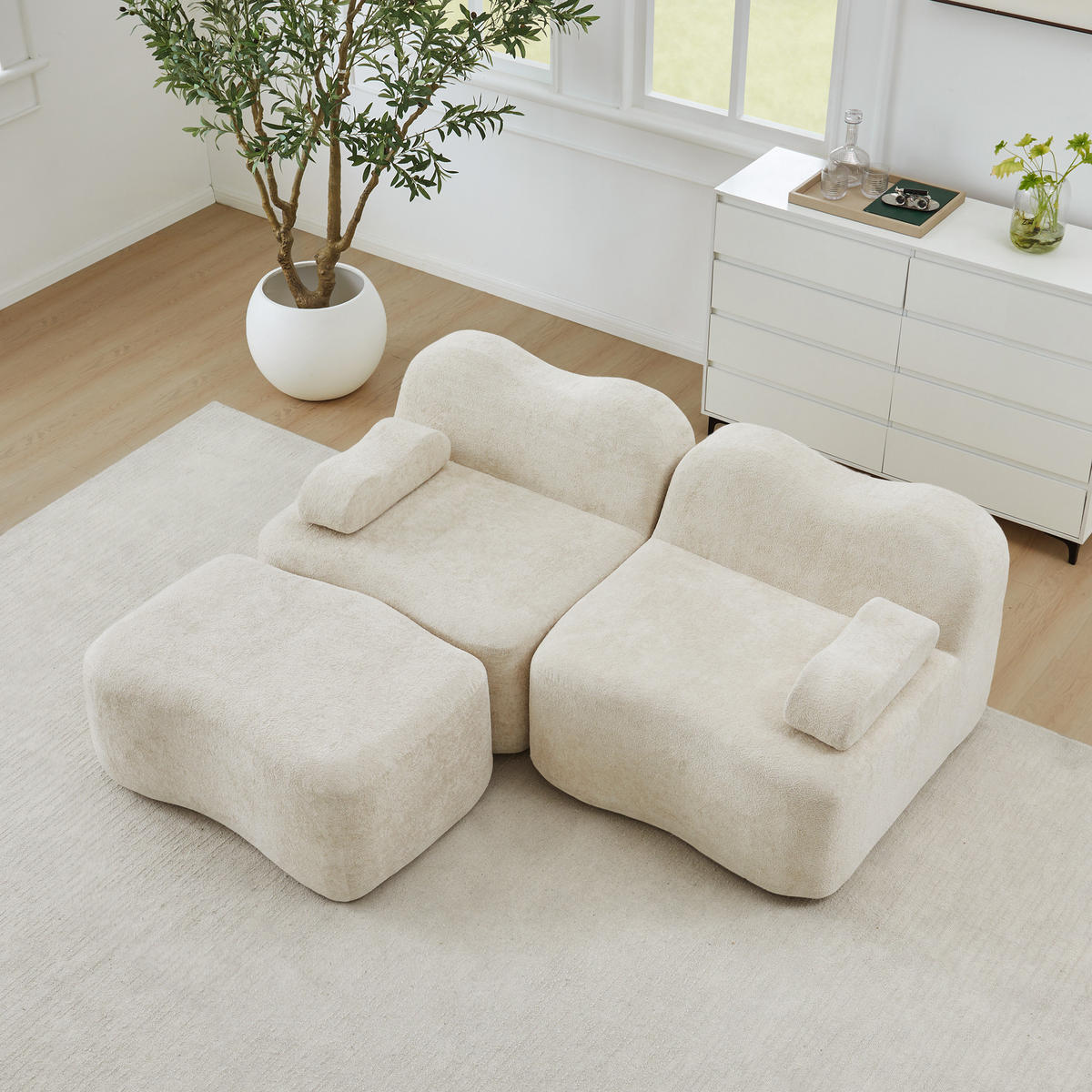 ECKSOFA 192×167×70 cm Velvet rahmenlos modular mit 1 Ottoman, beige - Beige, Textil (167/192cm) - Luhomfu