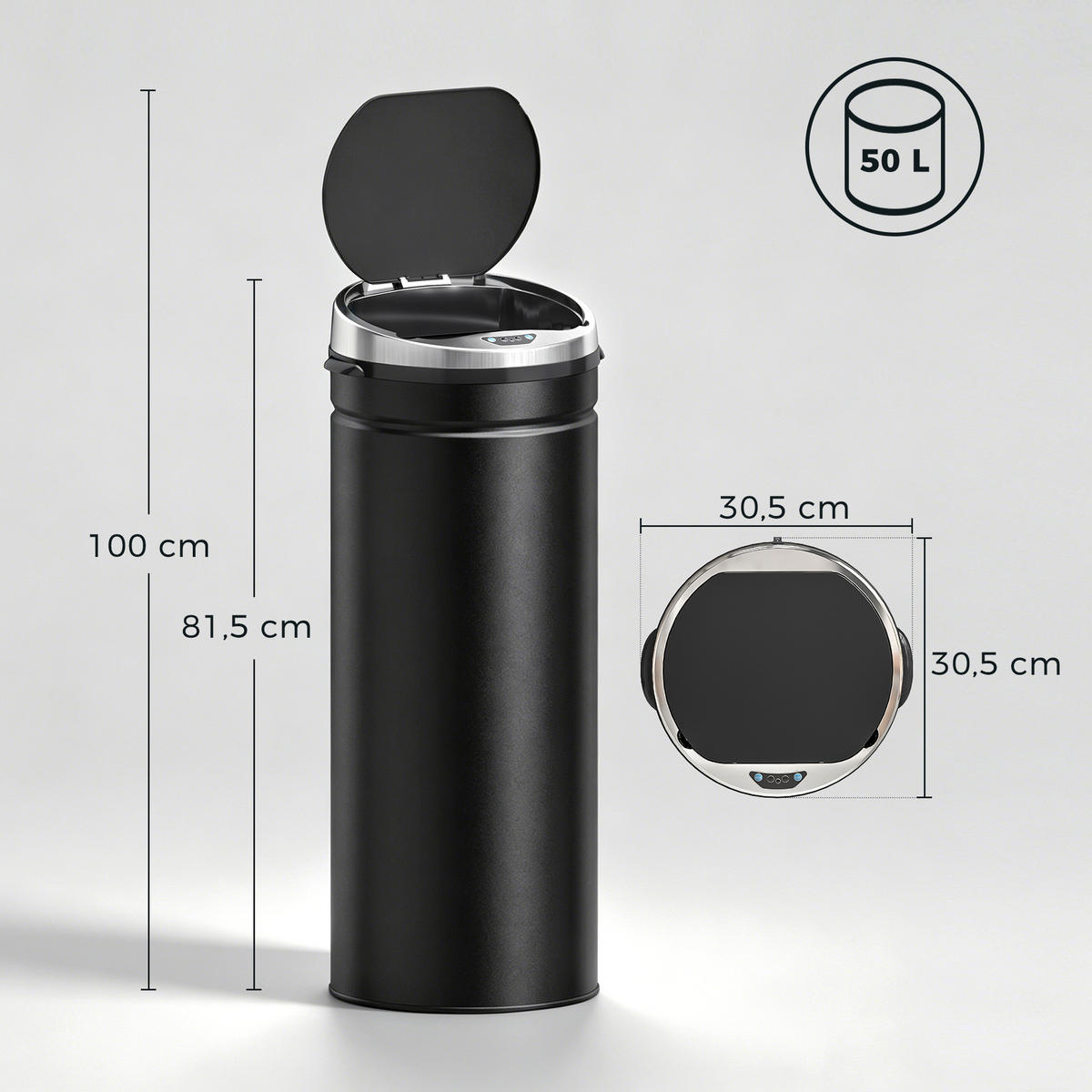 SENSOR-MÜLLEIMER Edelstahl ABS Schwarz - Schwarz, Metall (30.5/81.5/30.5cm) - HOMCOM