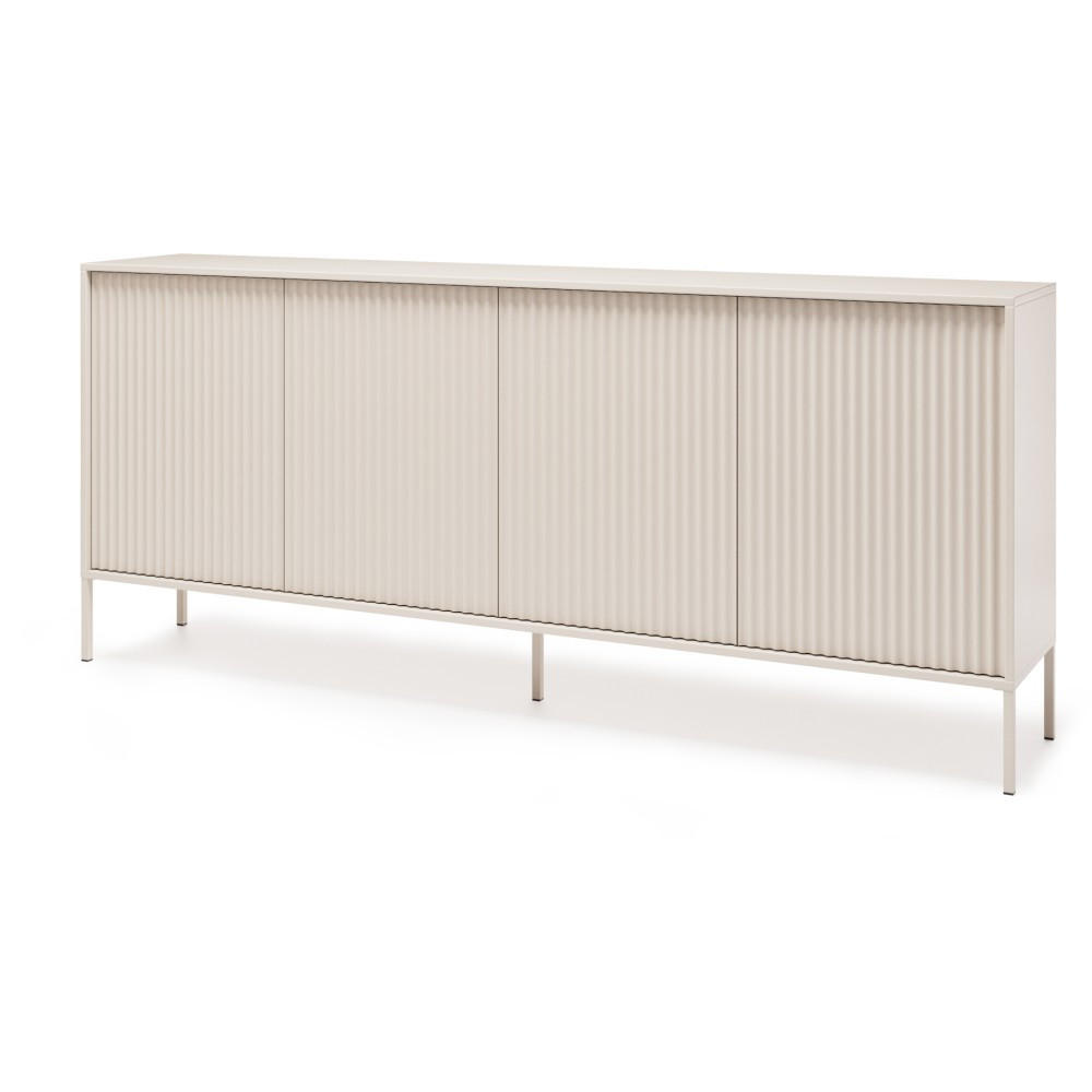 KOMMODE Noto mit 4 Türen und geriffelten Fronten, 200 cm - Kaschmir, Holzwerkstoff (204/38/87cm) - Beautysofa