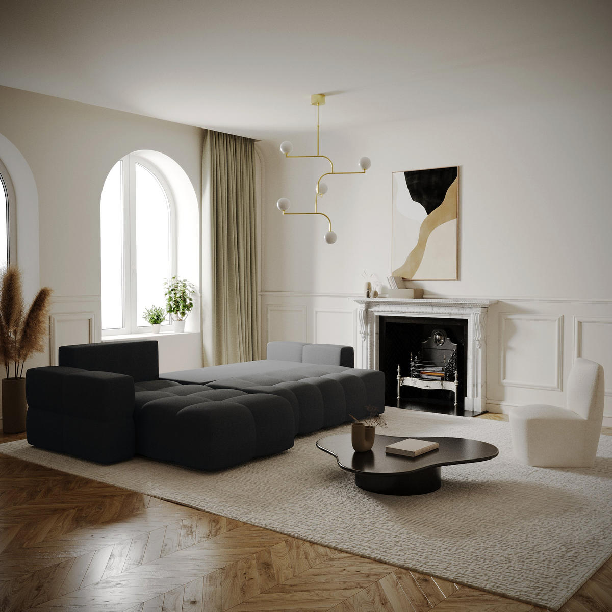 ECKSOFA LINKS Rastergewebe Anthrazitgrau 286cm - Dunkelgrau/Anthrazit, Textil (169/286cm) - Sia Home