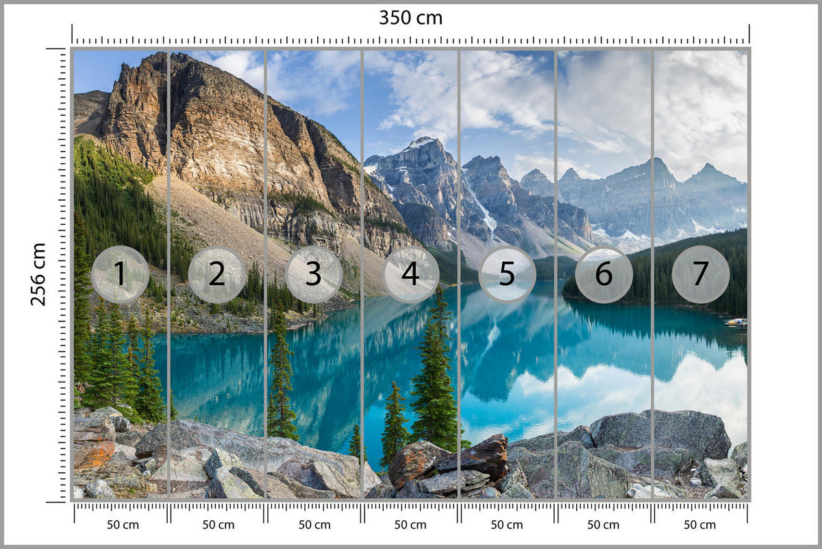 FOTOTAPETE für Wohnzimmer Bergsee Landschaft 3D 350x256 - Beige/Braun, Papier (350/256cm) - Muralo