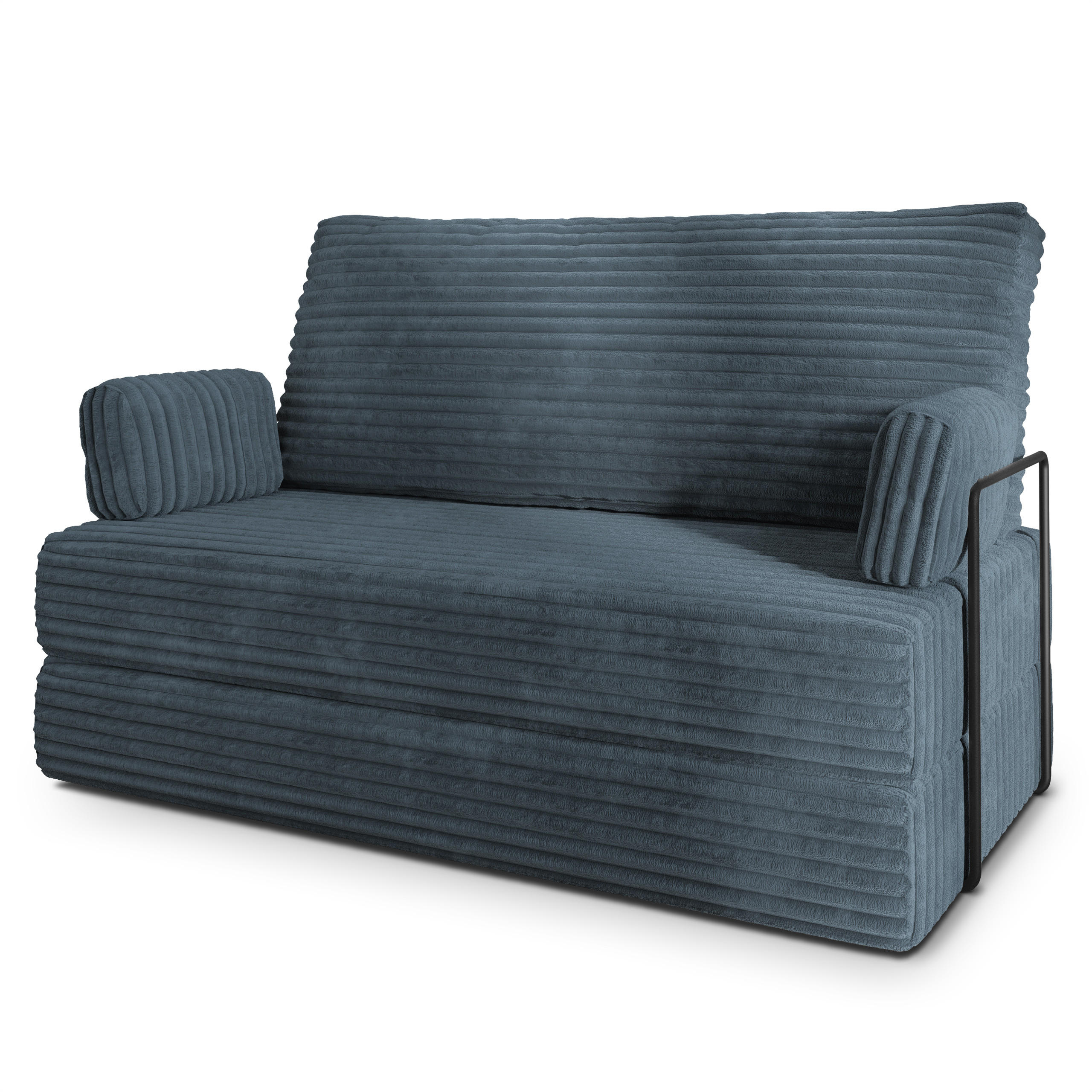 BETTSOFA LADIA aus Schaumstoff Kordstoff Grau Schlaffunktion - Blaugrau, Textil (140/86/60cm) - MASSENO