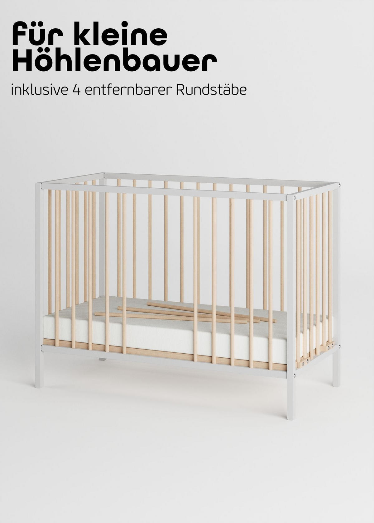 BEISTELLBETT Matratze Cloud Air Rollen & Umbauseite weiß/natur Dreamy 4in1 Bett - Weiß/Naturfarben, Holz (120/90/60cm) - Sämann – make a difference.
