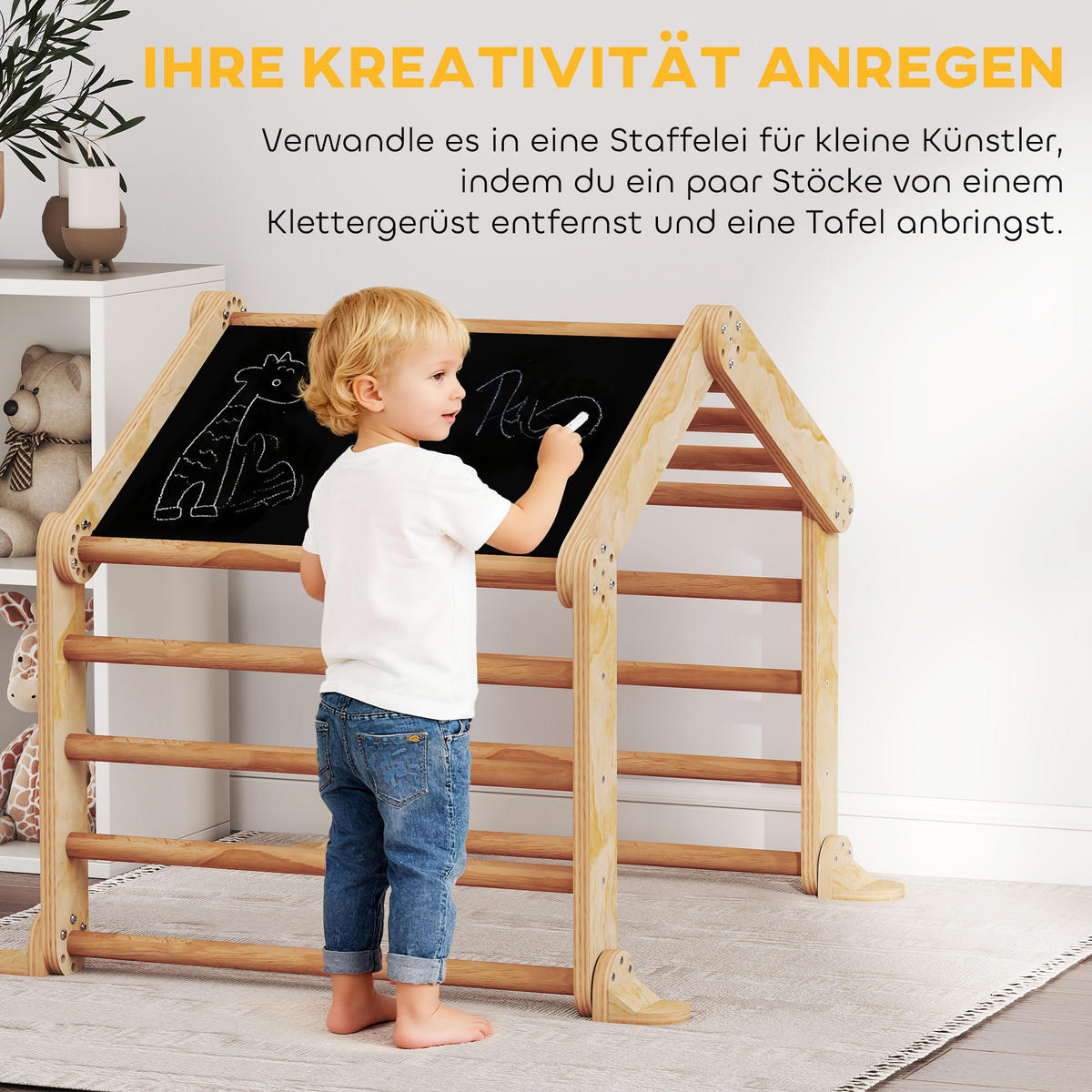 KLETTERGERÜST 9-in-1 DE-09844 Holz - Naturfarben, Holz (52.5/48/100cm) - ComfortXL