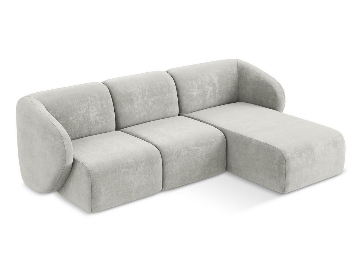ECKSOFA Rechts Chenille Stoff Grau - Hellgrau/Schwarz, Holzwerkstoff/Kunststoff (248/166cm) - Makamii
