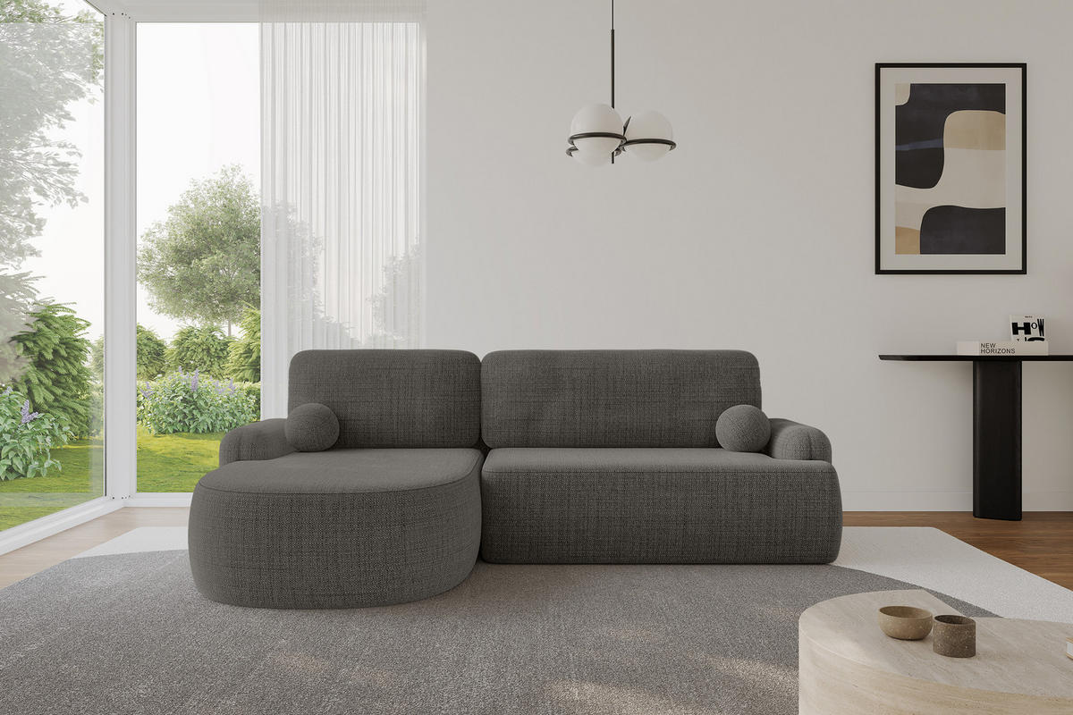 ECKSOFA mit Schlaffunktion und Bettkasten LIRA-L - 264x172x89 Grau - Grau, Holzwerkstoff/Textil (264/172cm) - ALTDECOR