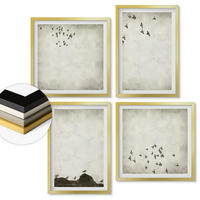 WANDBILDER 4er Set - 50x50 cm & 40x60 cm Goldrahmen - Minimalistische Vogelmalerei - Goldfarben, Kunststoff (50/50cm) - ArtPrintCave