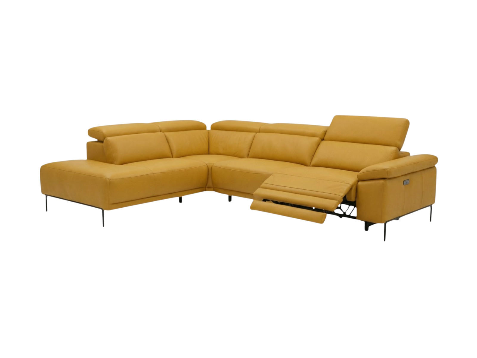 ECKSOFA Fiesta Echtleder mit 1 x Relaxfunktion Senfgelb - Gelb, Leder/Metall (220/282cm)