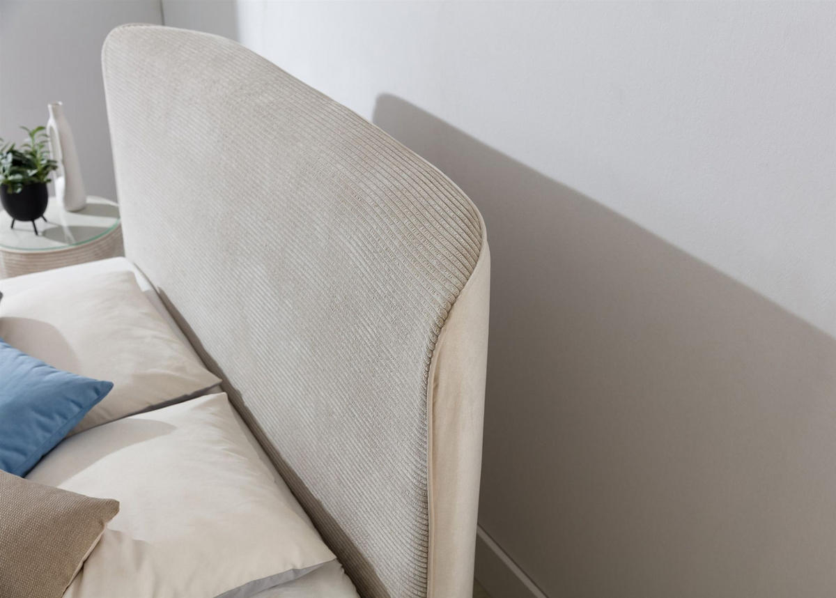 BOXSPRINGBETT Body In Stoff Paros - Creme, Holzwerkstoff/Textil (120/200cm) - Fun Möbel