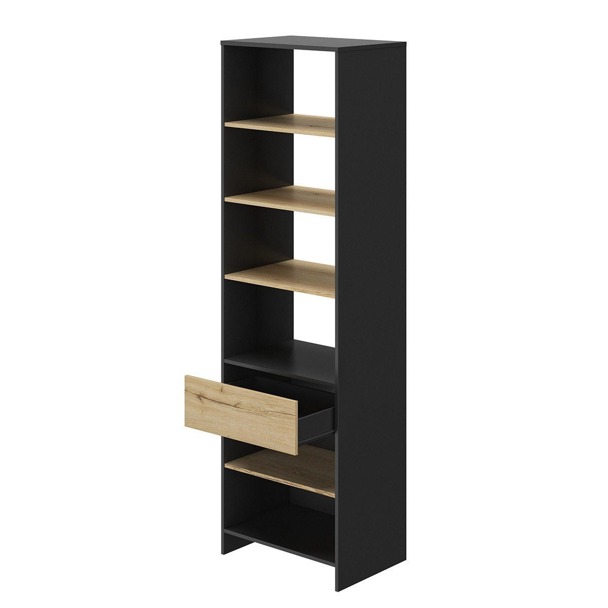 KLEIDERSCHRANK mit einer Schublade und Kleiderstange MIMIZAN - Französische Herstellung - 63/45/213 cm - Schwarz, Holzwerkstoff (45/213/63cm) - Calicosy