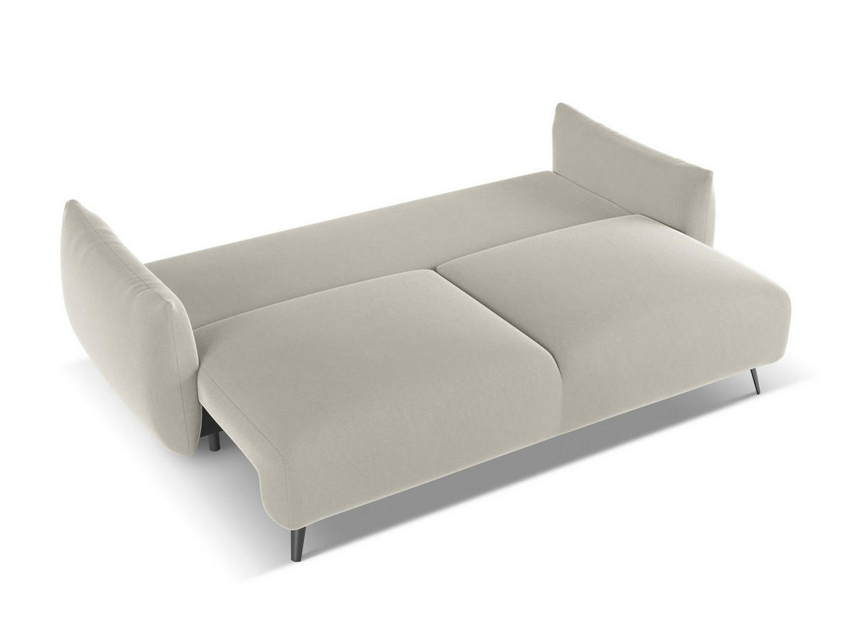 3-SITZER SOFA mit Schlaffunktion Samt Stoff Creme - Perlmutt/Creme, Textil/Metall (230/86/105cm) - Makamii