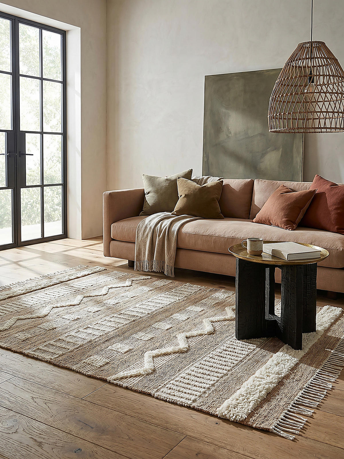 TEPPICH Hoch-Tief Struktur Gestreift, Ethno-Stil, mit Fransen wendbar, Esszimmer Natur-Weiß Rechteckig 160x230 - Weiß, Textil (230/160cm) - KADIMA DESIGN
