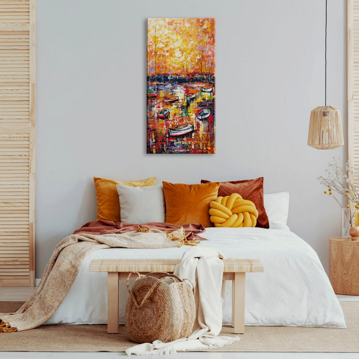 GEMÄLDE Hafen auf Keilrahmen 120x60 cm - Orange, Holz (120/60cm) - YS-art gallery