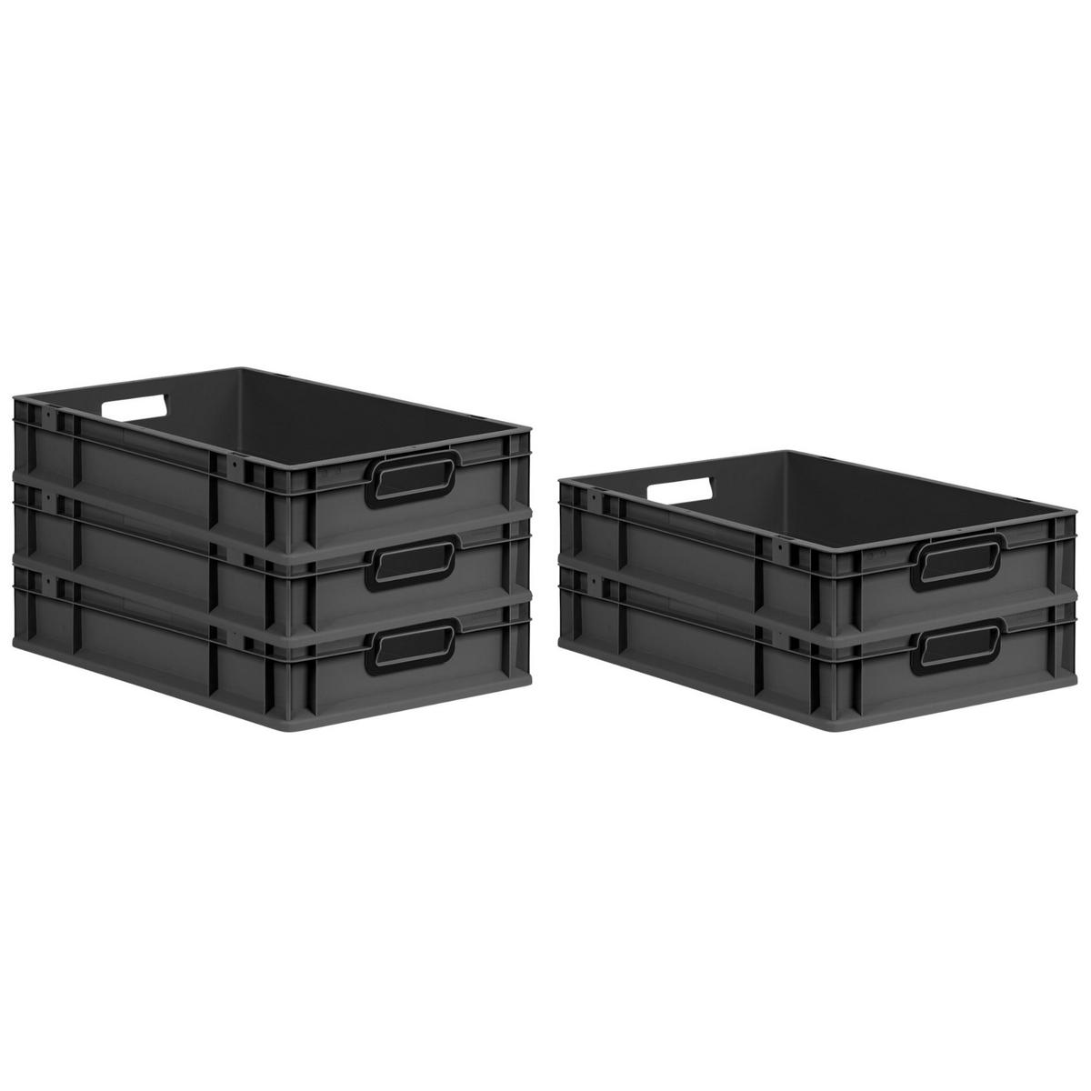 EUROBOX 5x NextGen Color 12x40x60 cm 23 Liter Griffe schwarz offen, Schwarz - Anthrazit/Schwarz, Kunststoff (40/12/60cm) - PROREGAL