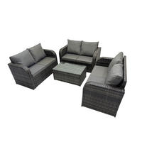 GARTENMÖBELGARNITUR mit KISSEN Polyrattan Dunkelgrau 6-Sitzer - Dunkelgrau/Grau, Glas/Kunststoff - Fimous