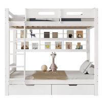 ETAGENBETT 90/200 cm in Weiß & Natur mit 2 Schubladen und Regal Kiefer & MDF - Weiß, Holz/Holzwerkstoff (90/200cm) - CHICFURN