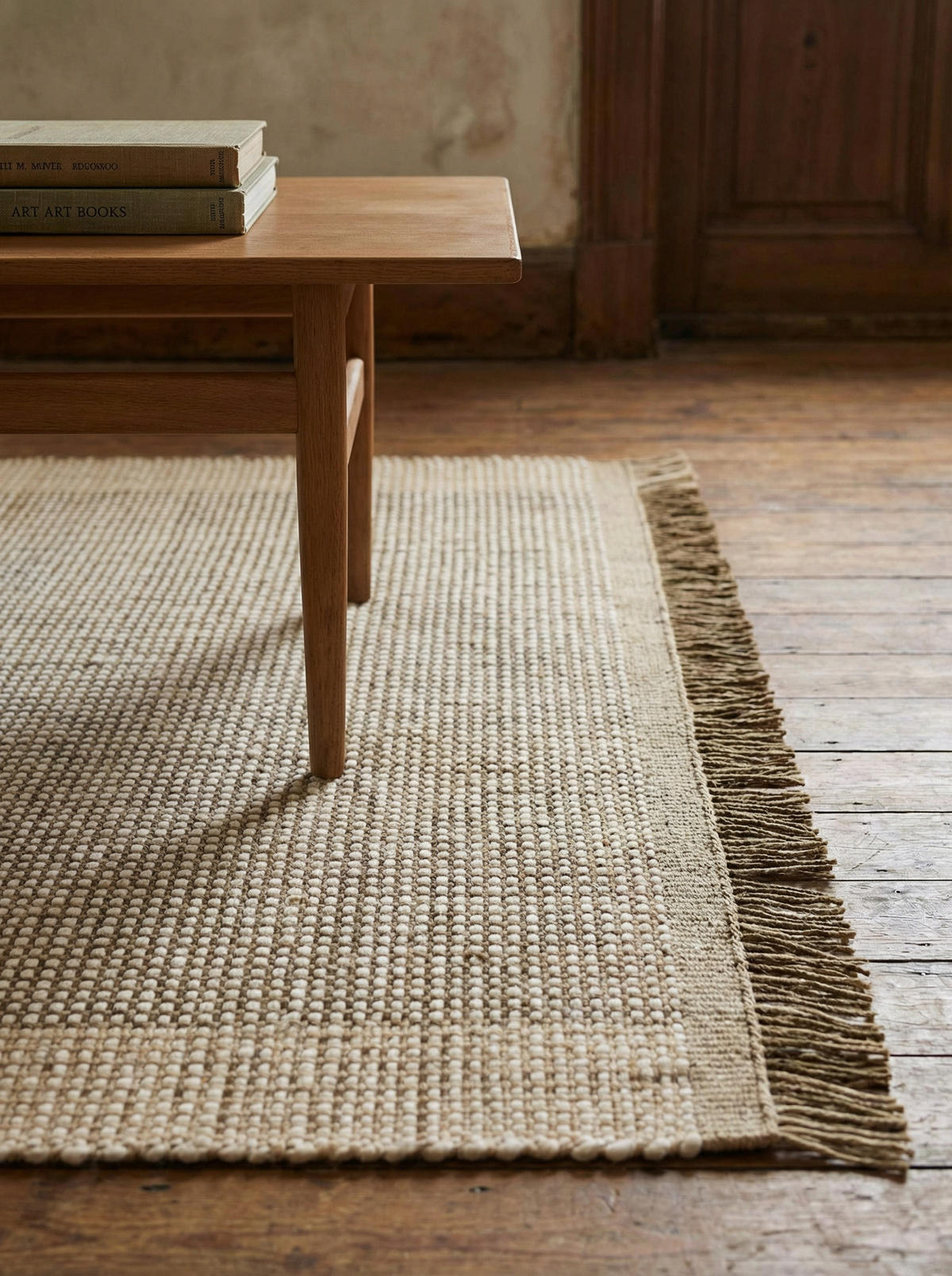 TEPPICH Wolle handgewebt mit Korbmuster Fransen PISA, Olivgrün 200x290 cm - Beige, Textil (200/290cm) - KADIMA DESIGN