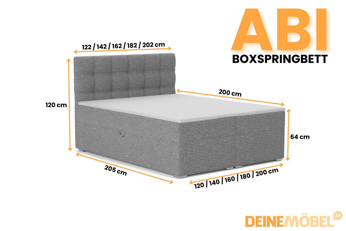 BOXBETT ABI 200/200 in Boucle Dunkelgrau H4 - Dunkelgrau, Holz/Holzwerkstoff (200/200cm) - Deine Möbel 24