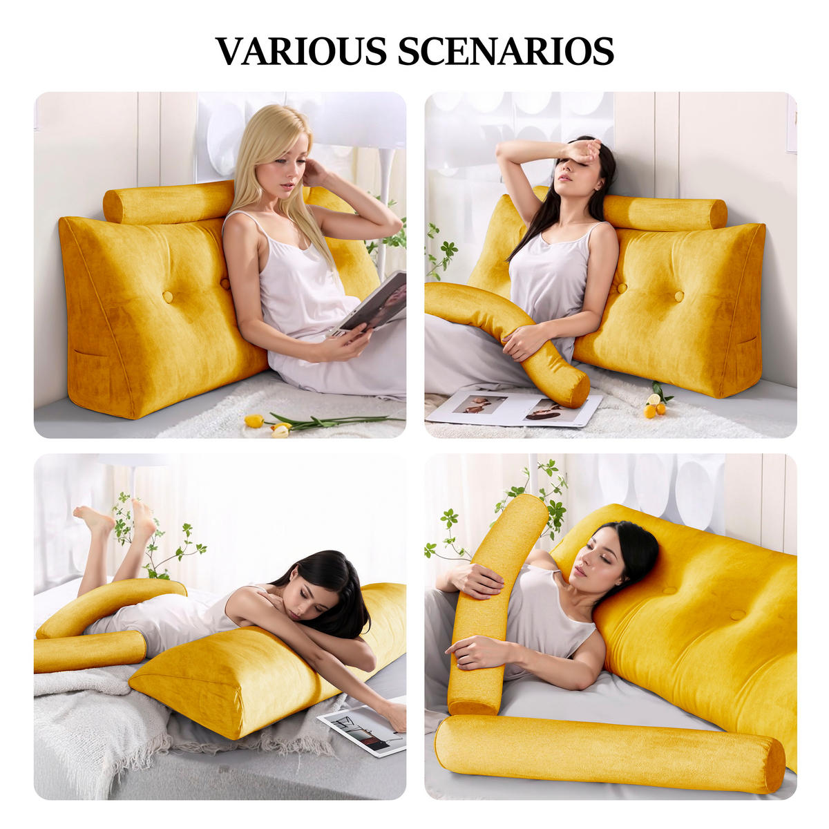 KEILKISSEN mit einem runden Kissen 2er-Set Samt Gelb 140cm - Gelb, Textil (20/140cm) - Vercart