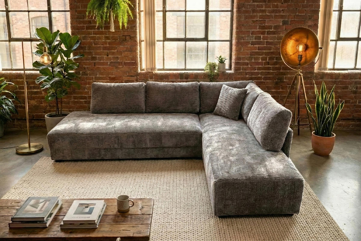 SCHLAFSOFA SADIRA Grau Flachgewebe - Schwarz/Grau, Kunststoff/Textil (288/209cm) - KAWOLA