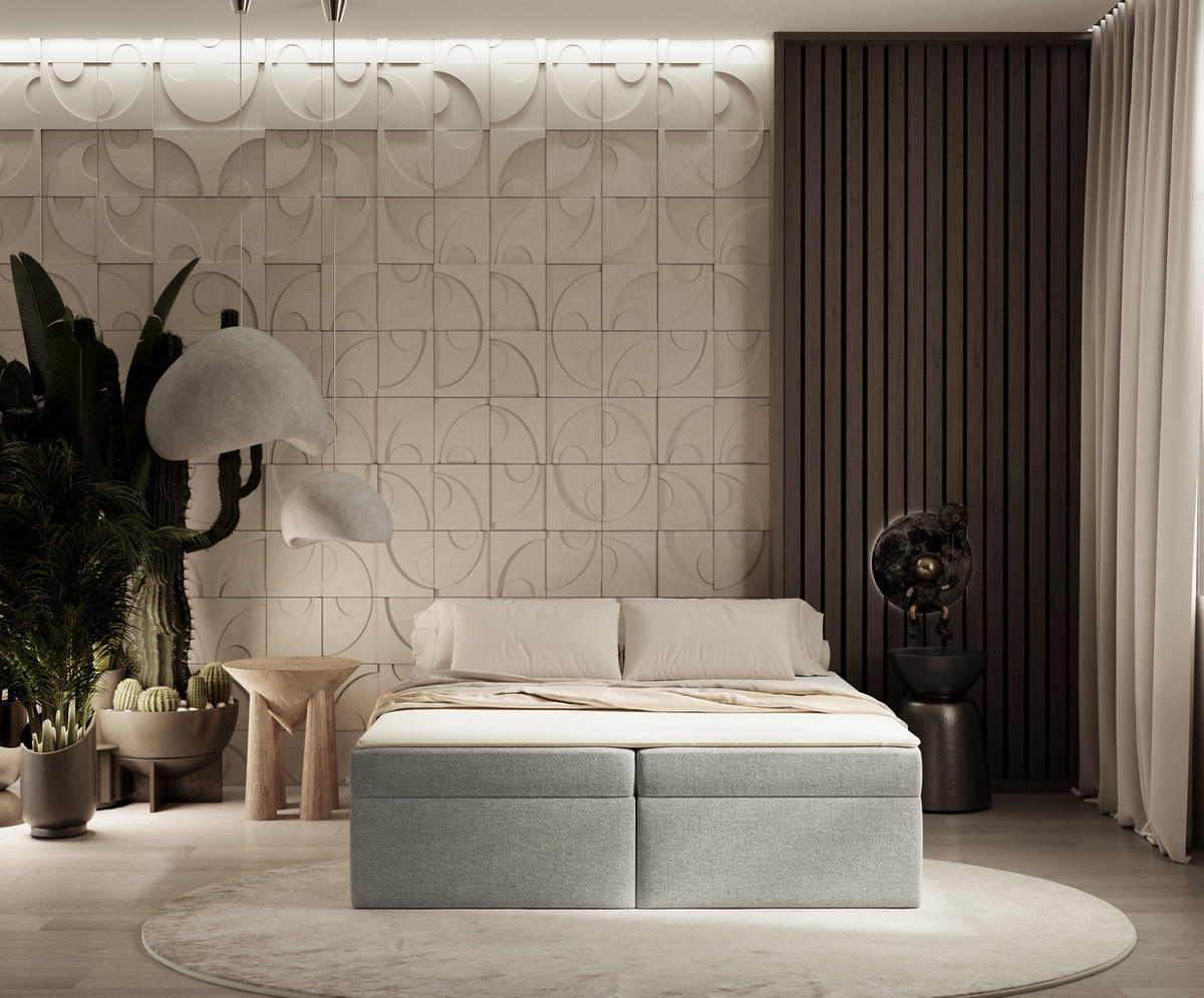 BOXBETT Lennon Grau Beige 160/200 cm im Webstoff - Schwarz/Grau, Holz/Holzwerkstoff (160/200cm) - Maison de Reve