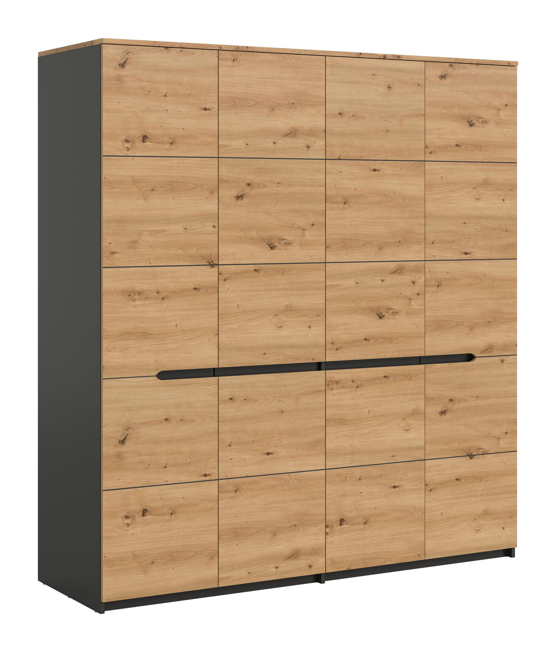 KLEIDERSCHRANK Sova 4-türig – Moderner Schrank in Eiche-Optik & Schwarz mit Stauraum - Eiche Artisan/Grau, Holzwerkstoff (180/198/59cm)
