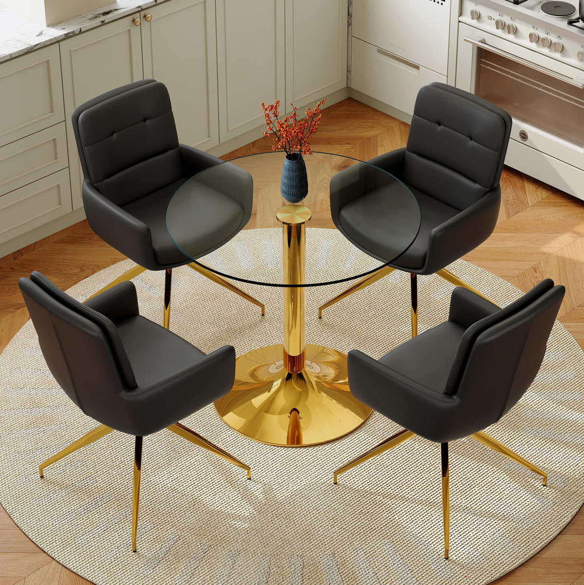 TISCH-UND-STUHL-SET 85 cm Glas Schwarz/Gold - Schwarz, Metall (85/76/85cm) - Meubliv