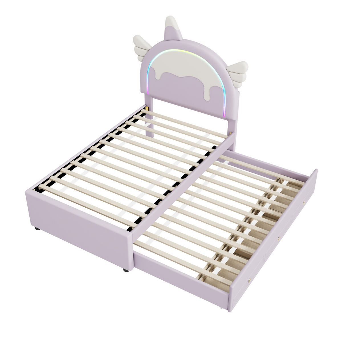KINDERBETT 90/200 cm in Einhornform mit Rollbett und Schubladen, violett - Violett, Kunststoff (90/200cm) - BEAOK