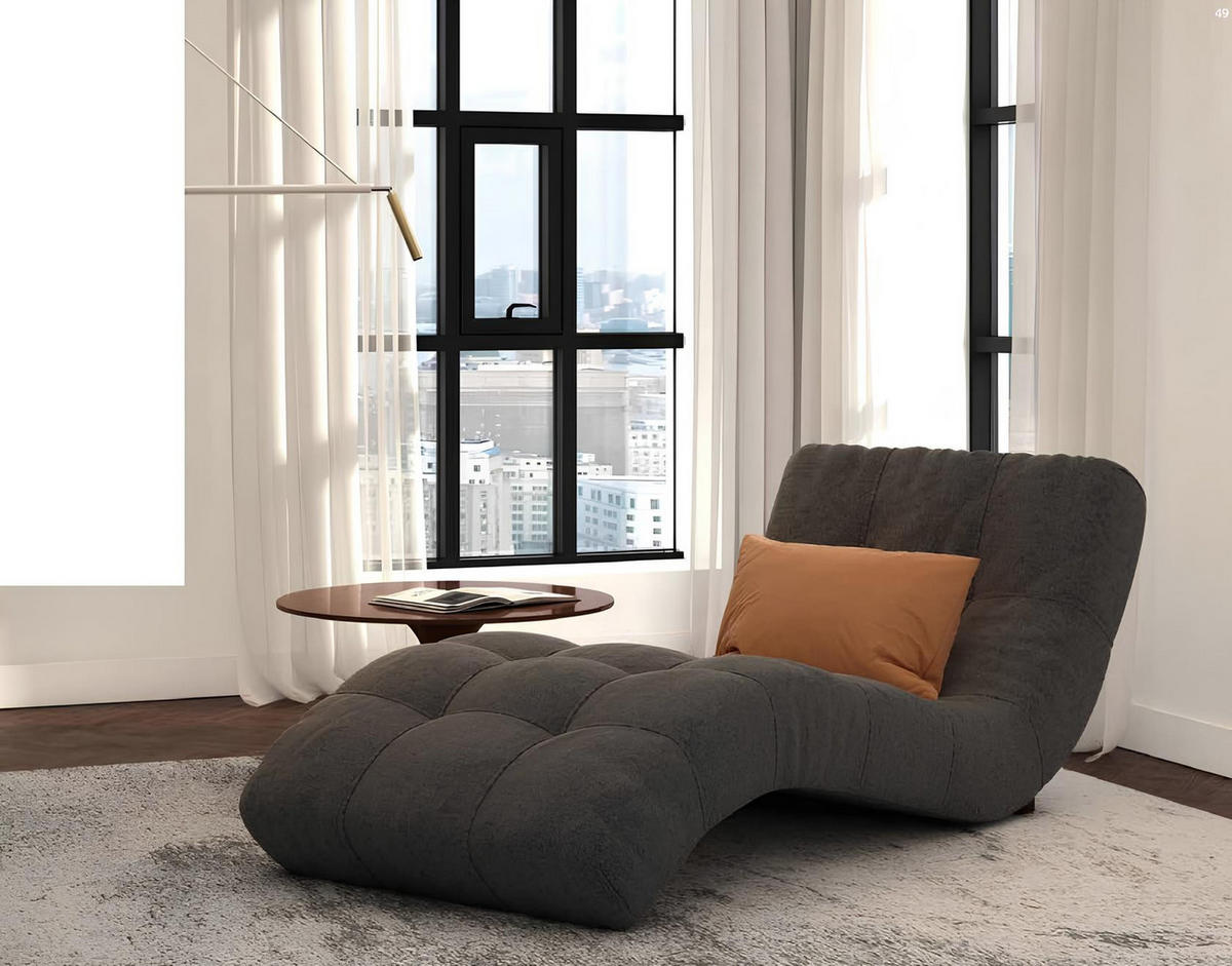 CHAISELOUNGE Chesterfield Liege design Club Chaise Polster Stoff Couch Sofa neu - Grau, Holz/Textil (80/80/190cm) - JVmoebel