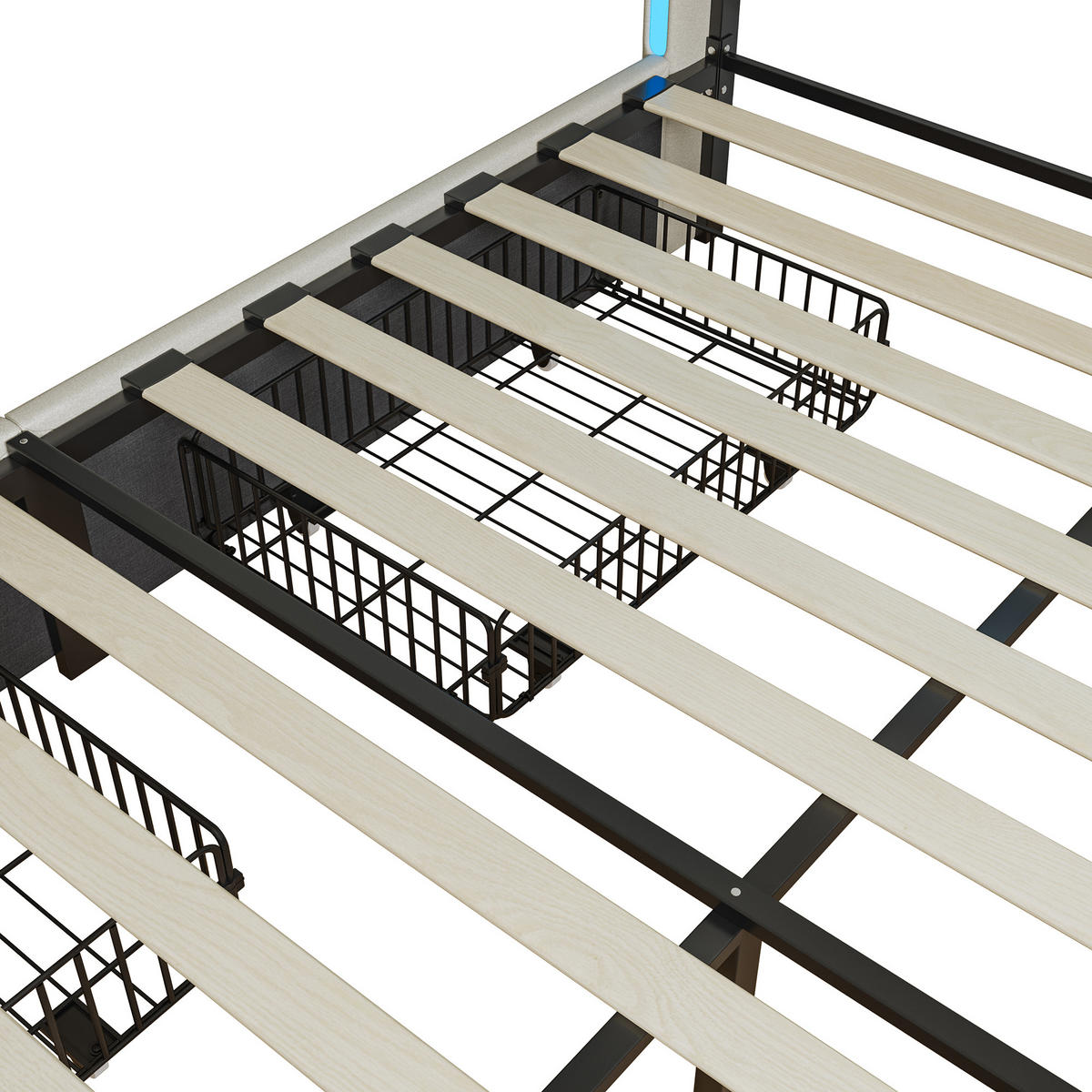 POLSTERBETT 180x200 cm LED 4 Schubladen USB Leinen grau - Beige, Holz (180/200cm) - LEBENLANG