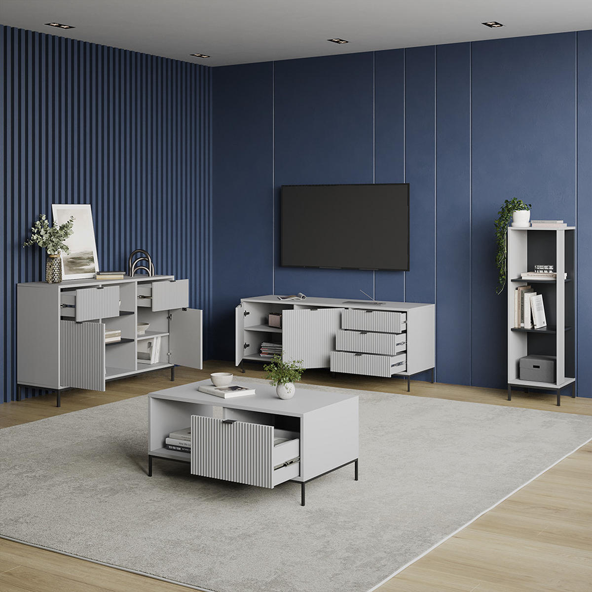 BÜCHERREGAL Aterno Grau mit 3 Fächern - Grau, Holzwerkstoff (36/120/36cm) - Livinity®