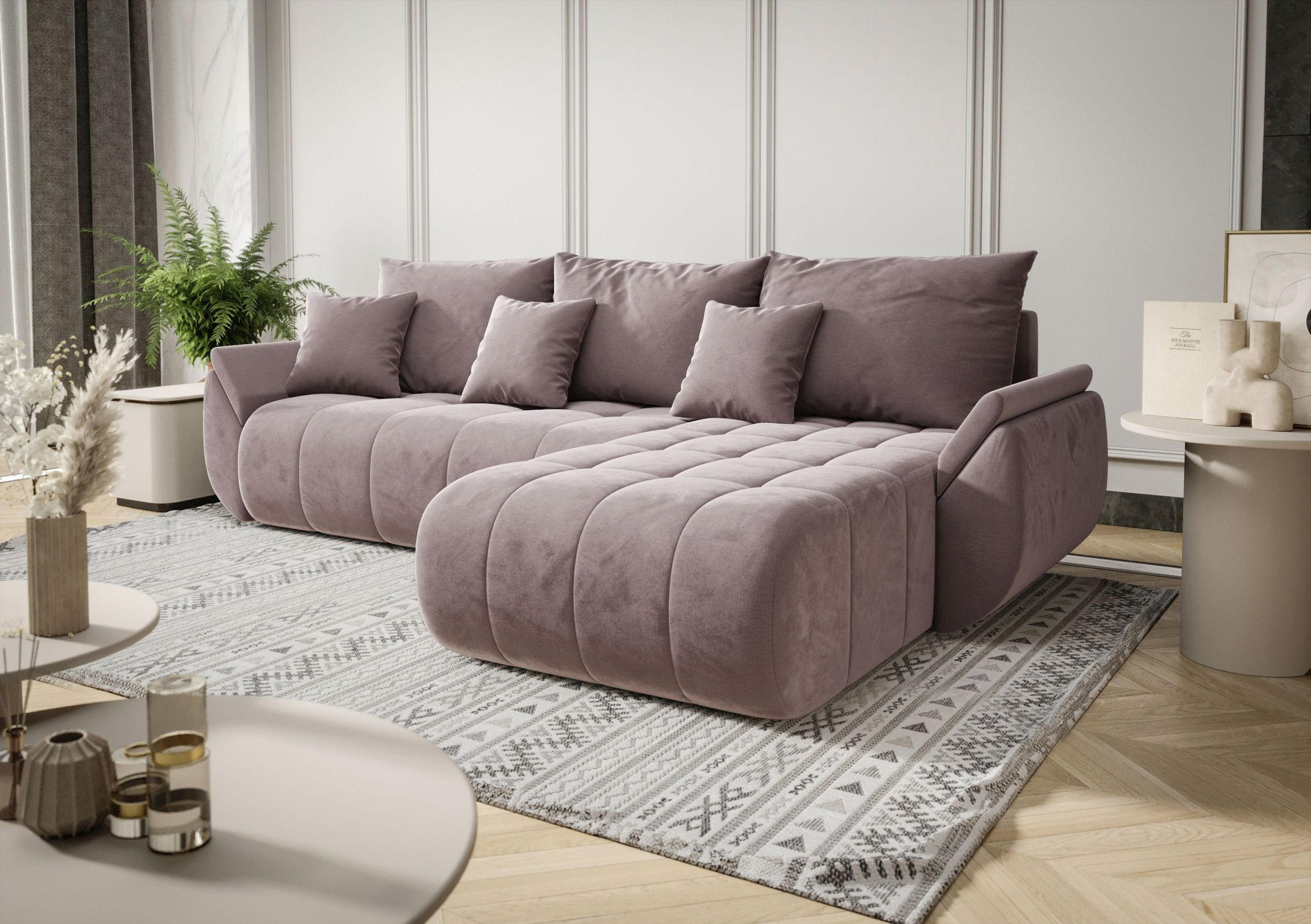 ECKSOFA mit Schlaffunktion TOKYO L Monolith 62 Rechts - Hellbraun, Textil (280/185cm) - Bedante