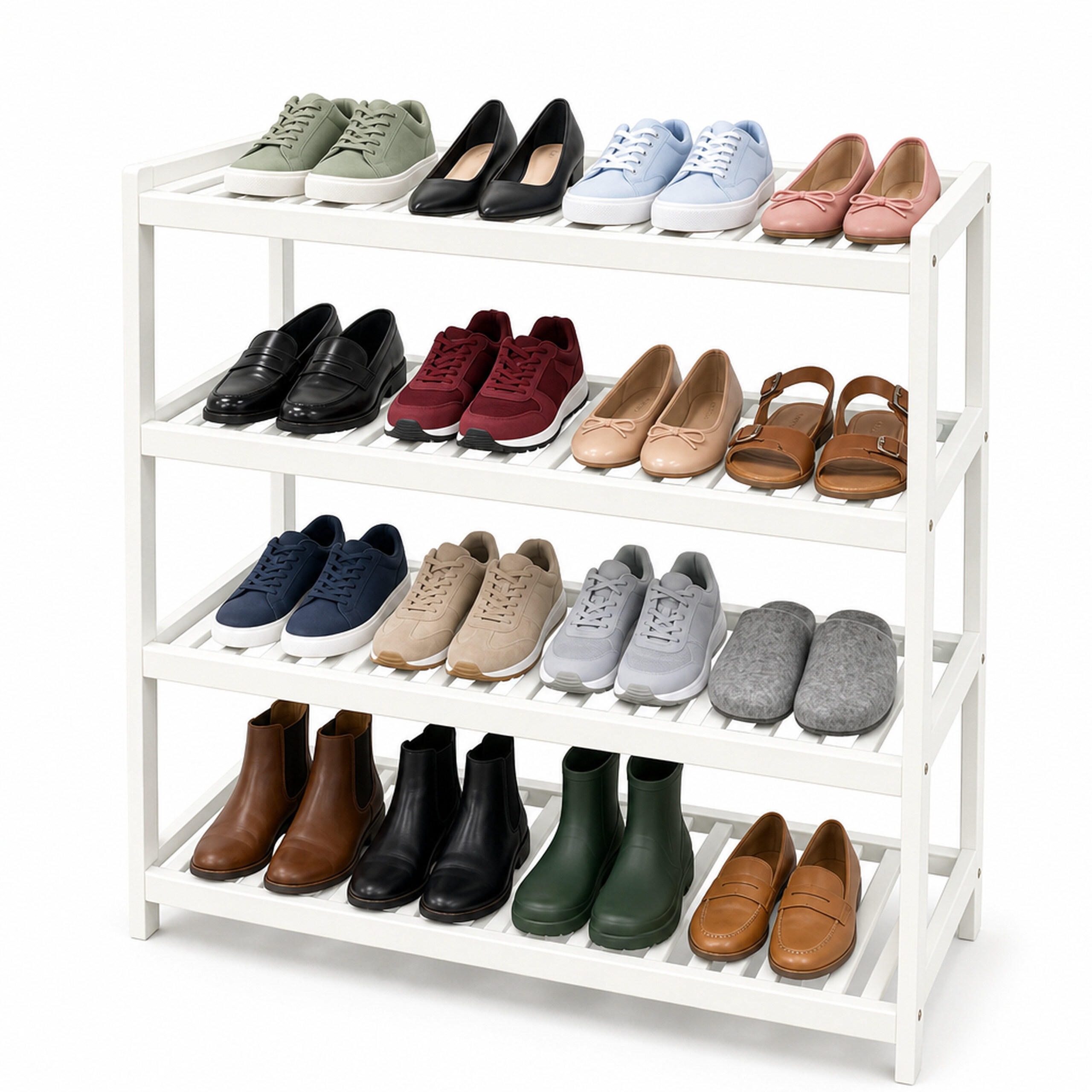 SCHUHREGAL Weiß Bambus 4 Ebenen - Weiß, Holz (70/75.5/24.5cm) - Relaxdays