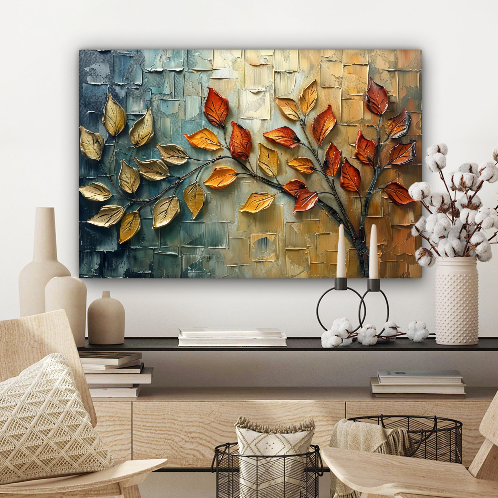 LEINWANDBILD Baum - Abstrakt - Natur - Kunst Gemälde 60x40 cm - Goldfarben, Textil (60/40cm) - MuchoWow