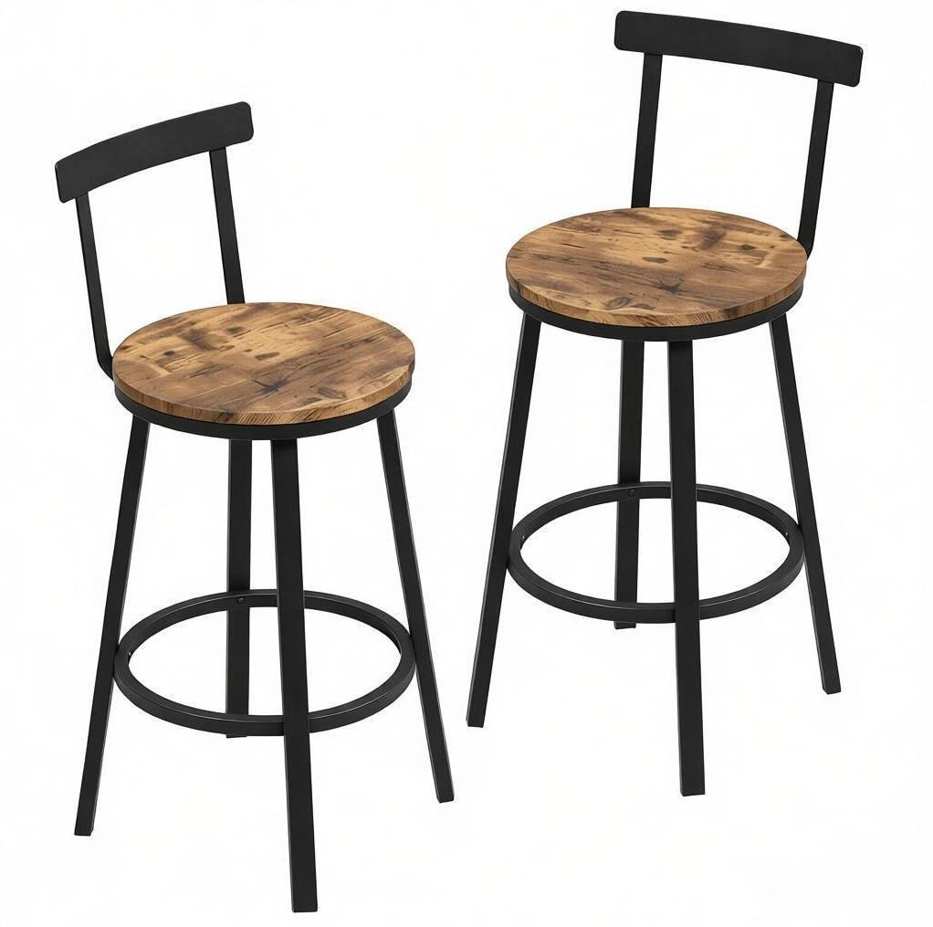 BARHOCKER 2er-Set mit Rückenlehne 65 cm Rustikbraun - Braun, Metall (51.5/89/51.5cm) - Meubliv
