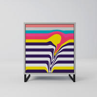 SIDEBOARD TONE COLLAPSE, Grau, 57,5x42x67,5 cm, Schwarze Metall-Rahmenfüße - Multicolor/Schwarz, Holzwerkstoff/Metall (57.5/67.5/42cm) - SpaceRebels