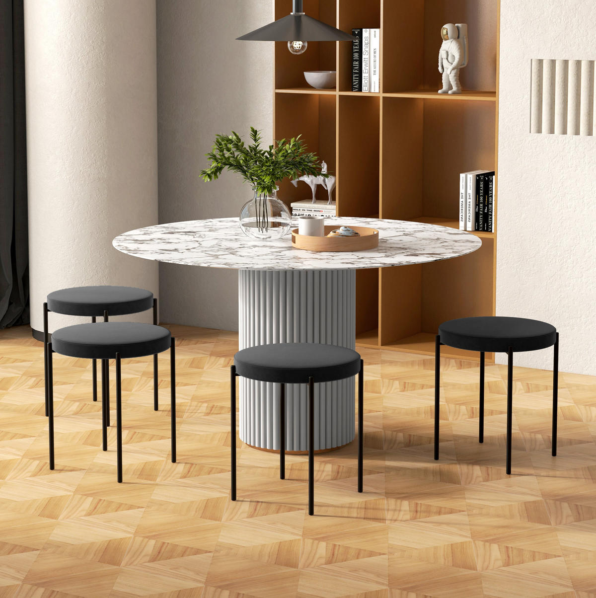 ESSZIMMERHOCKER 4er-Set 41,5/41,5/46 cm Schwarz aus Metall stapelbar - Schwarz, Metall (41.5/46/41.5cm) - OKMYHOME