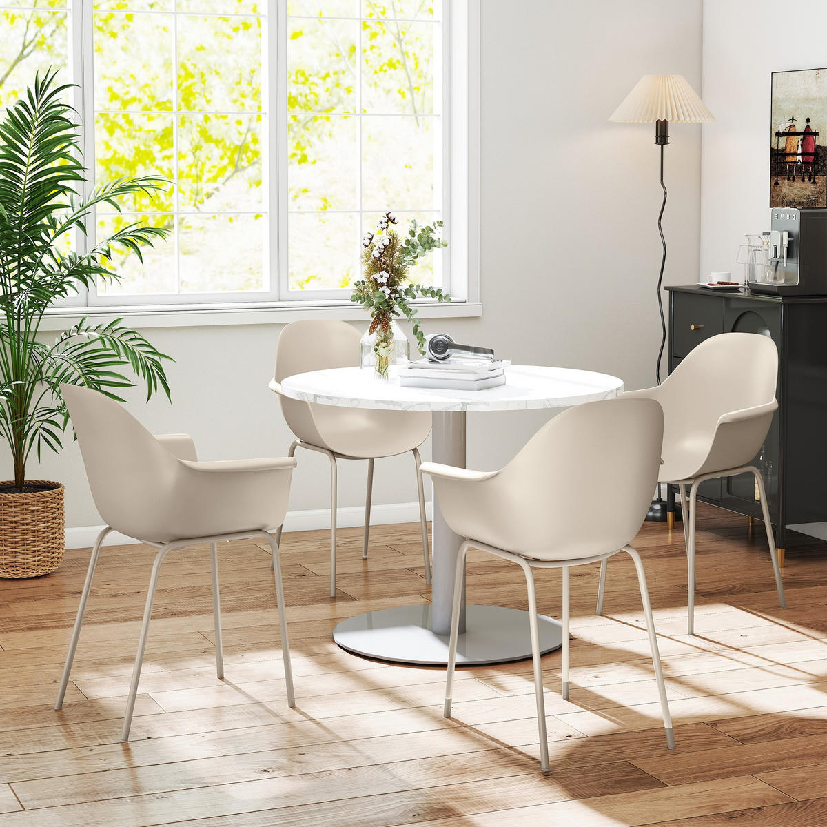 GARTENSTUHL 4er Set, Essstuhl Terrassenstühle mit Rückenlehne und Armlehne - Grau, Metall (55/84/59cm) - Outsunny