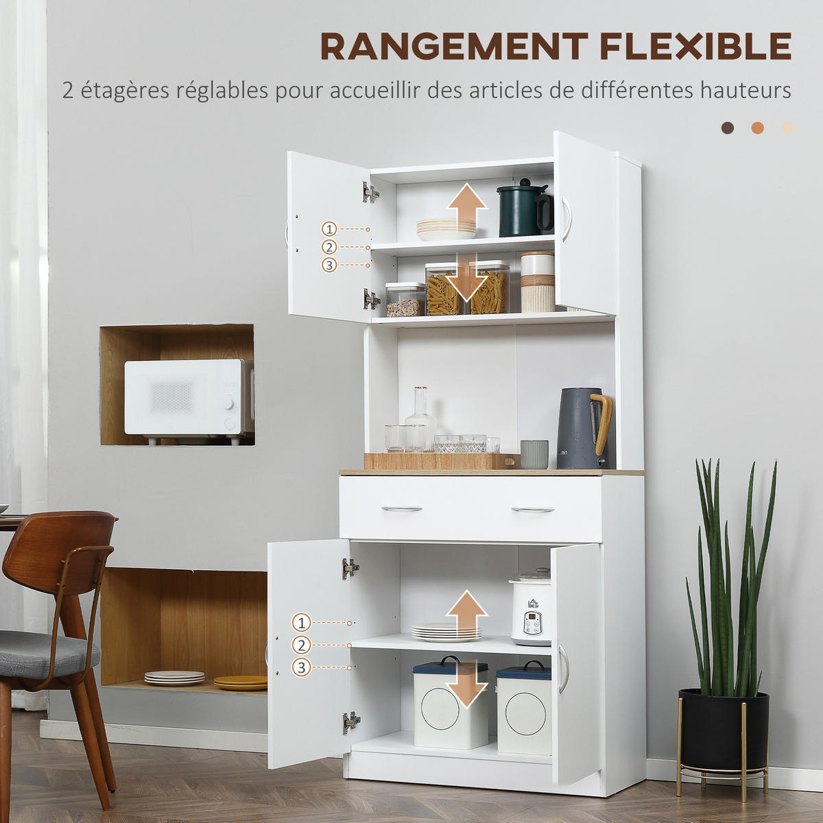 BUFFET DE-11210 4 Türen & 1 Schublade mit Arbeitsplatte Weiß - Weiß, Holzwerkstoff (40/180/80cm) - ComfortXL
