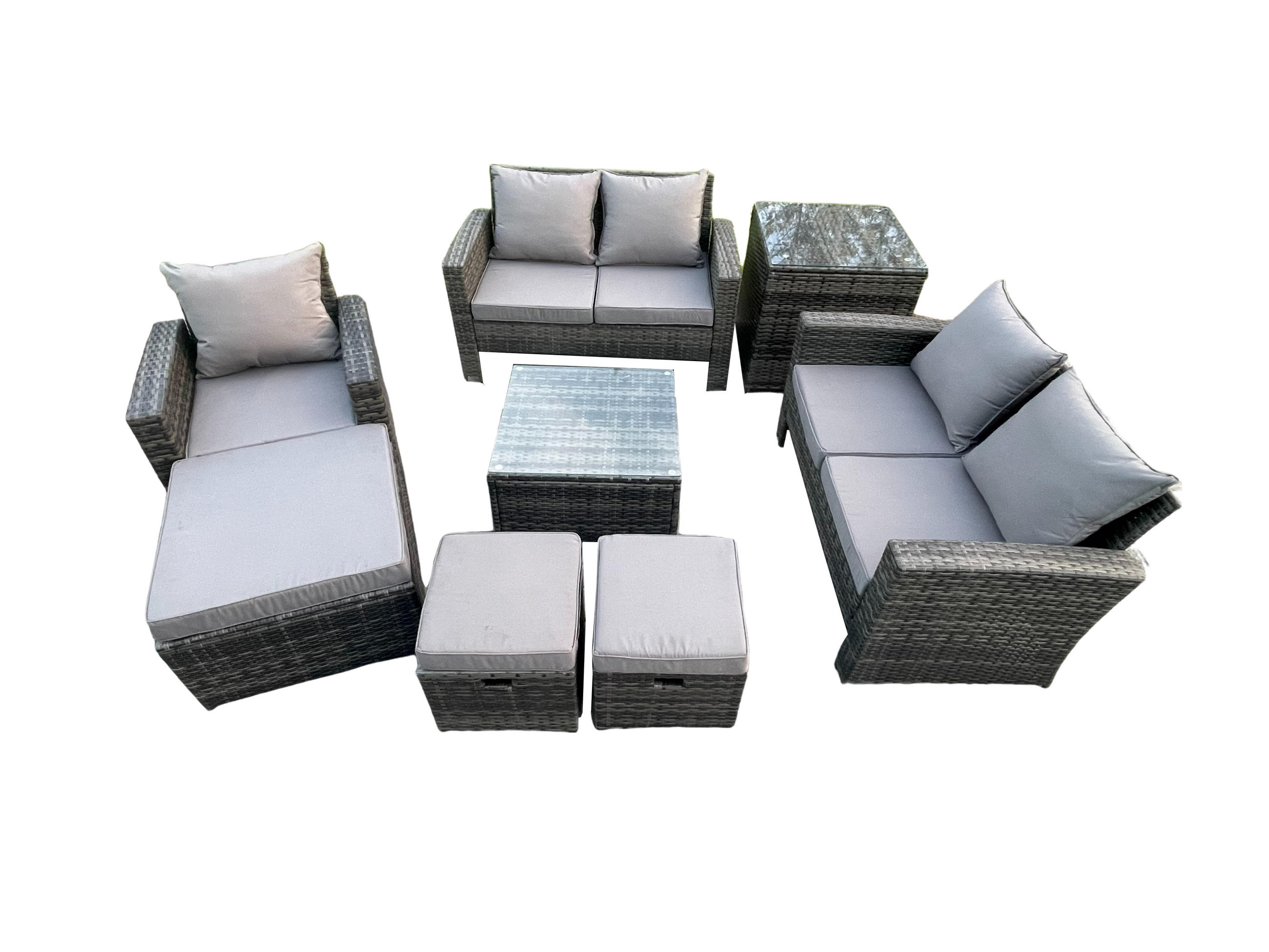 GARTENSOFA Hohe Rückenlehne Polyrattan Dunkelgrau 8-Sitzer - Dunkelgrau, Metall - Fimous