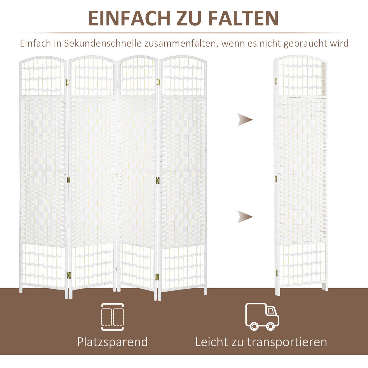 PARAVENT 4 TLG. Faltbar aus Wellenfaser Weiß - Weiß, Holz (1.5/170/160cm) - HOMCOM