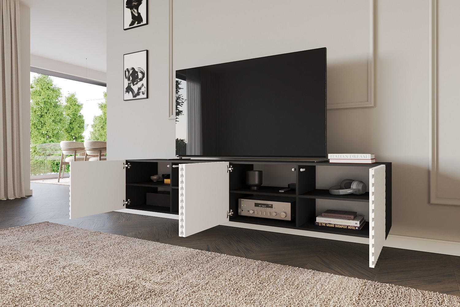 LOWBOARD ZENO-W 2x100x40x41 cm - Schwarz / Weiß - Weiß, Holzwerkstoff (200/40/41cm) - ALTDECOR