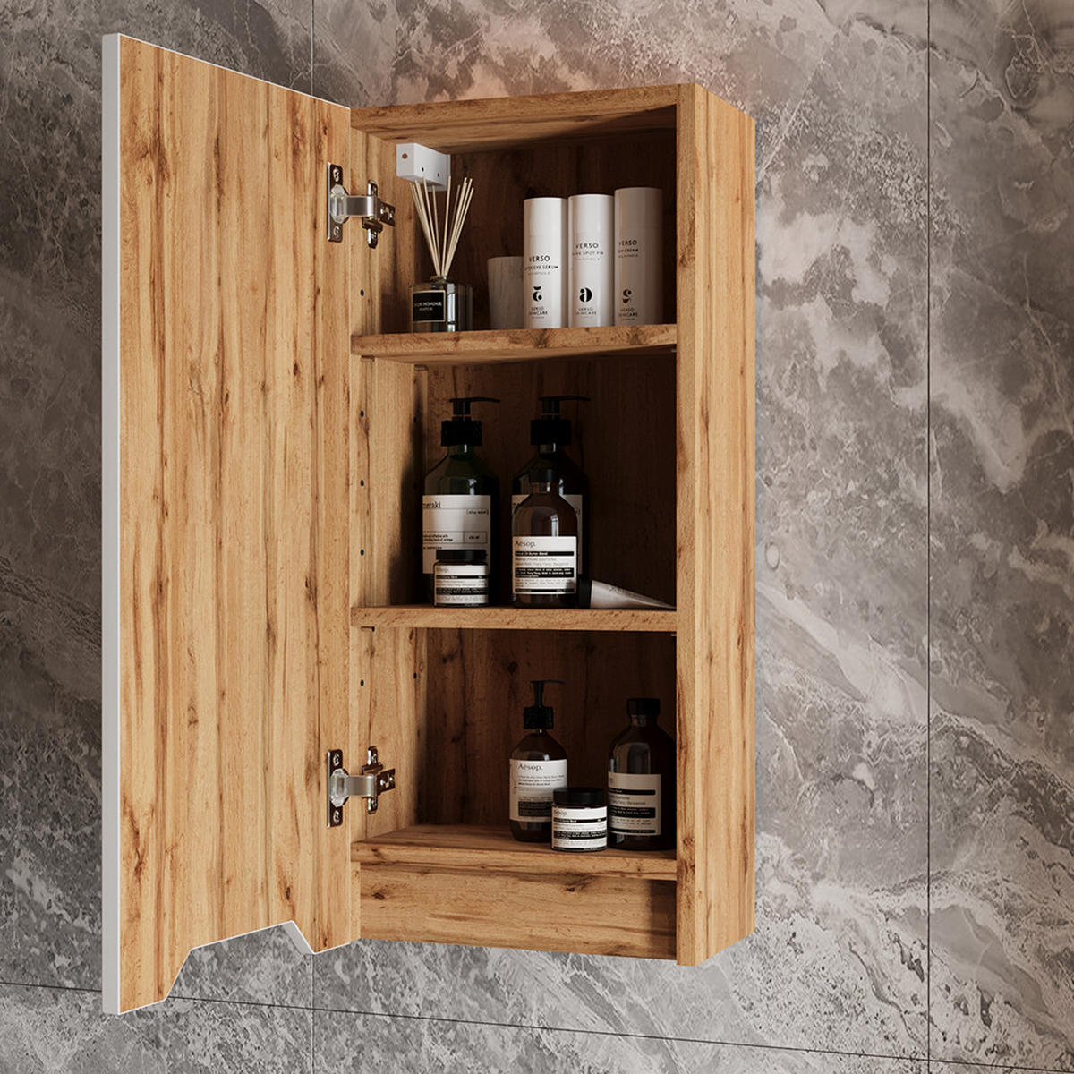 BADSCHRANK Lotta Eiche/weiß gestreift 20 x 72.6 cm - Eichefarben/Weiß, Holzwerkstoff (20/72.6/33cm) - Vicco