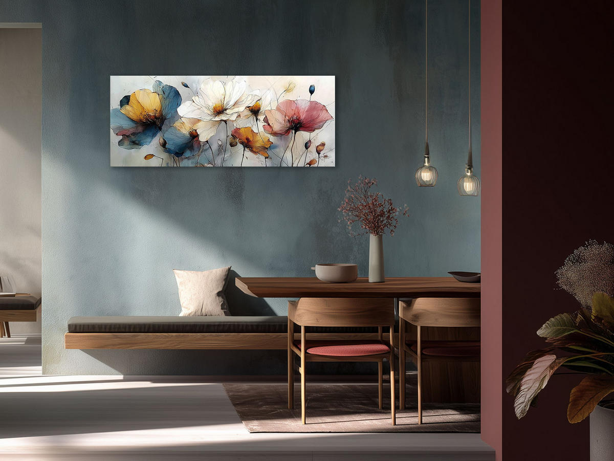 GLASBILD 125x50 cm Mohnblumen Kunst - Beige, Glas (125/50cm) - artissimo