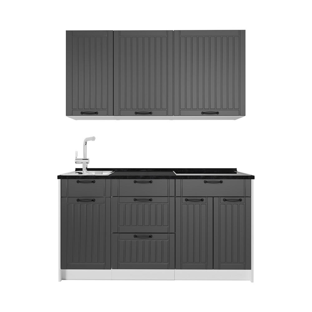 SINGLEKÜCHE Fame-Line, Dunkelgrau/Weiß, 150 cm, AP Anthrazit - Dunkelgrau/Weiß, Holzwerkstoff (150/82/60cm) - Vicco