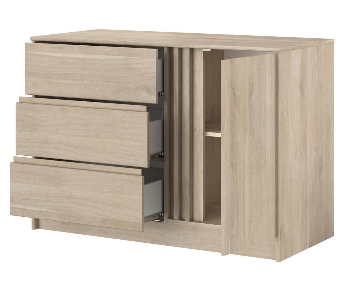 KOMMODE Eiche japanisch 110 cm, Sideboard mit 3 Schubladen - Eichefarben, Holzwerkstoff (110/77/50cm) - Parisot Meuble