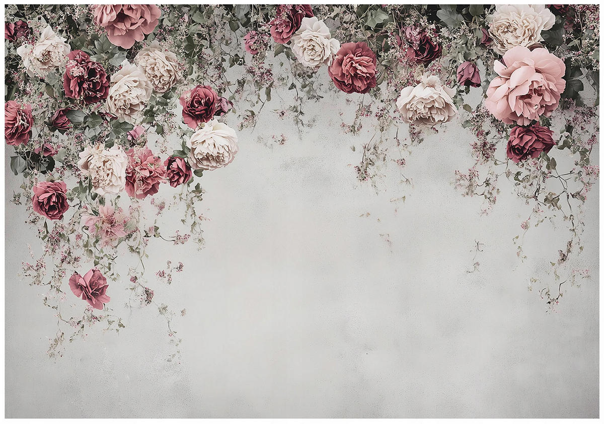 FOTOTAPETE Blumen Betonwand Vlies Tapete Wohnzimmer 400x280 - Multicolor, Papier (400/280cm) - Wallarena