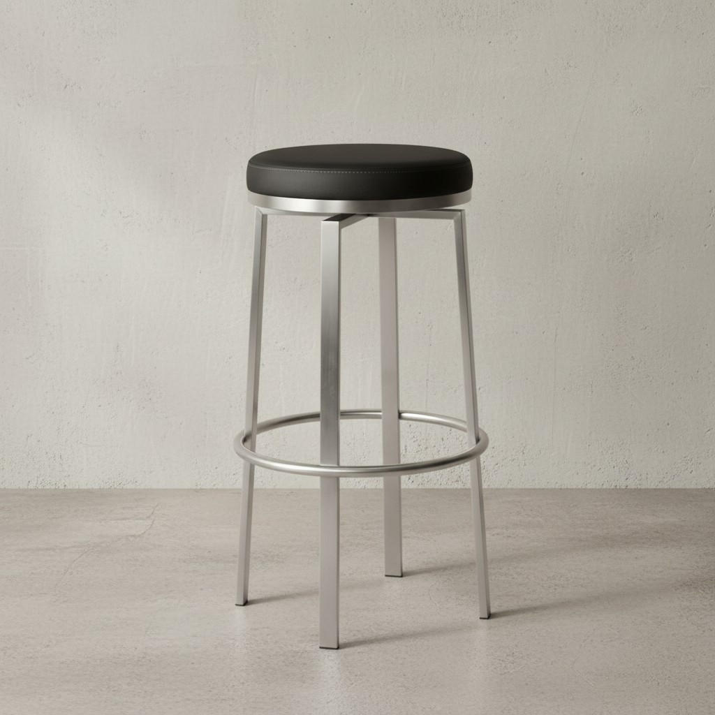BARHOCKER – Edelstahl, drehbar, gepolsterte Sitzfläche, 76 cm - Silberfarben/Schwarz, Kunststoff/Textil (42/76/42cm) - KADIMA DESIGN
